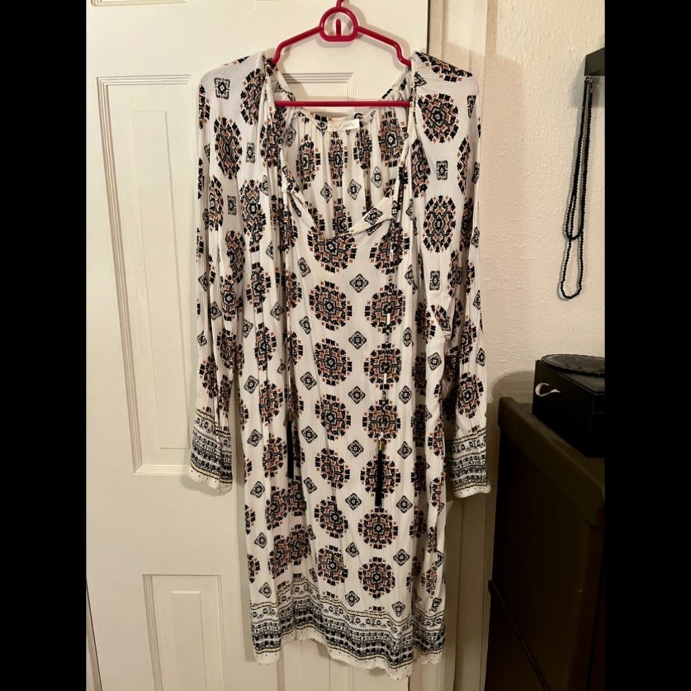 Cream plus size summer dress with medallion detail